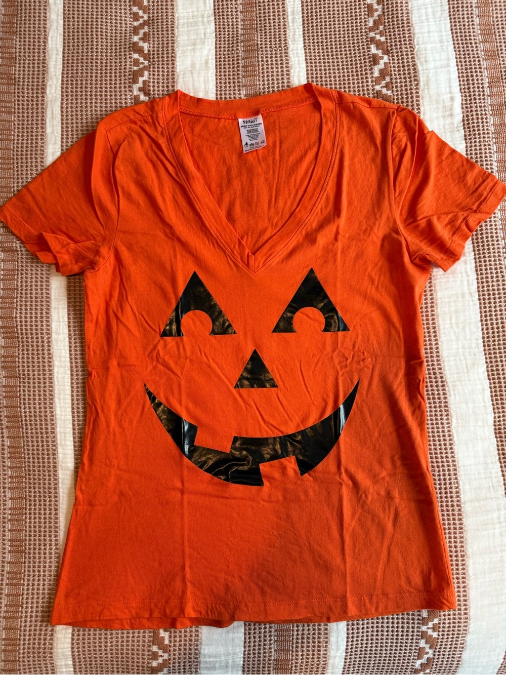 Orange Pumpkin Face V-Neck Top